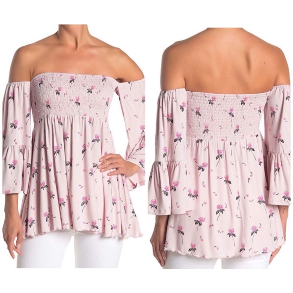 Free People Lana Off Shoulder Tunic Cloud Berry Combo Pink Floral